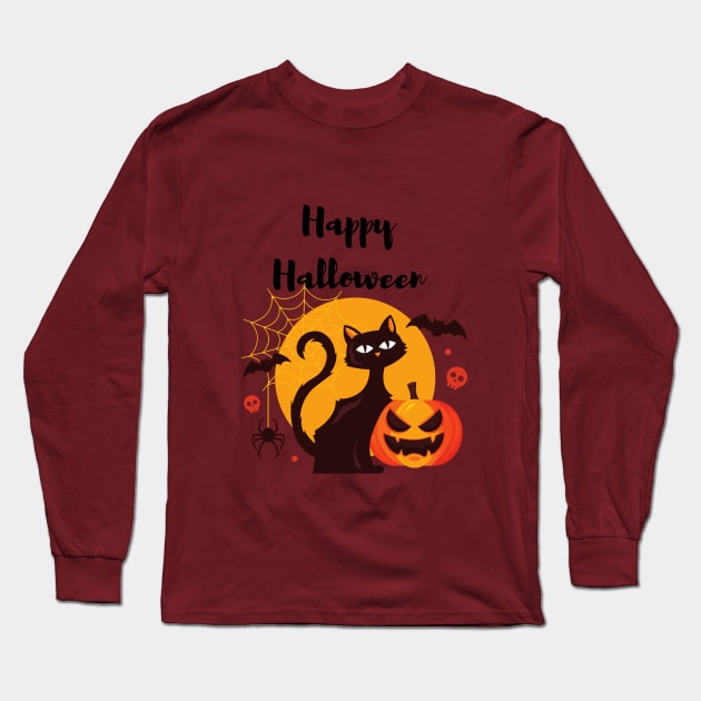 Happy Halloween Cat and friends Long Sleeve T-Shirt by Courtney's Creations